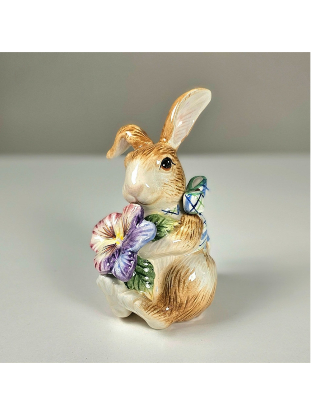 Vintage Fitz and Floyd Halcyon Bunny Figurine Easter Rabbit Pansy Flower